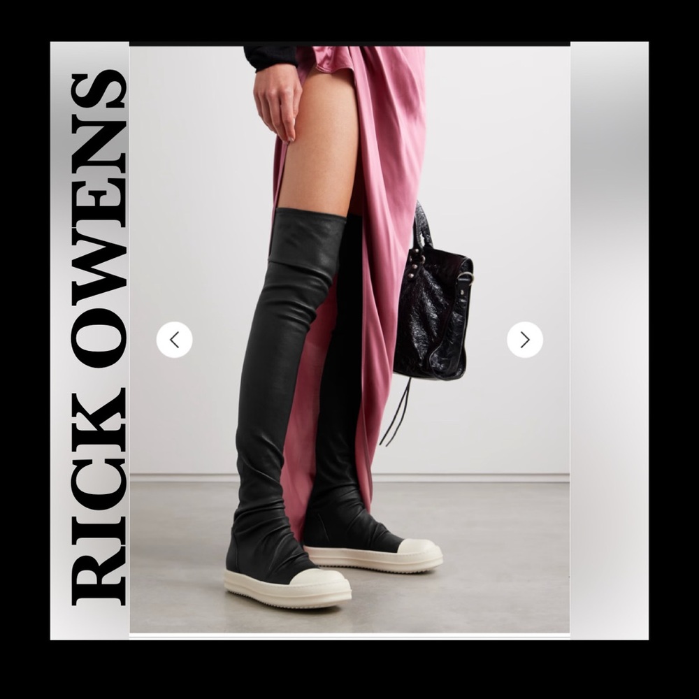Rick Owens Black Over-the-Knee Leather Sneakers
